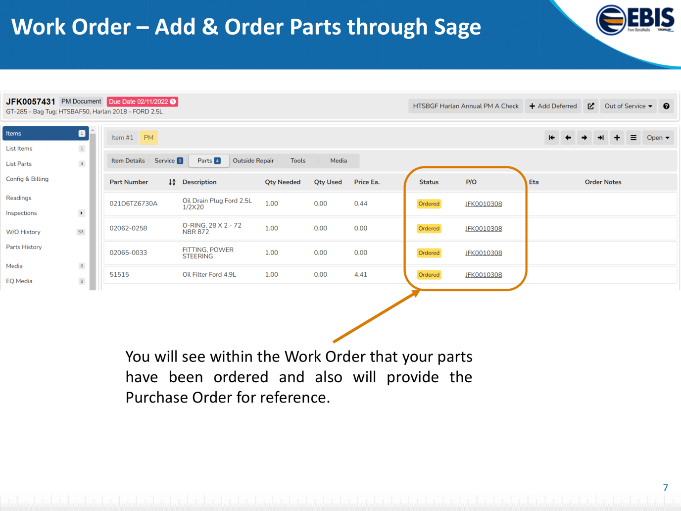 Adding parts through Sage Parts integration